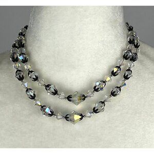 Vintage Double-Strand Aurora Borealis Faceted Crystal Adjustable Necklace